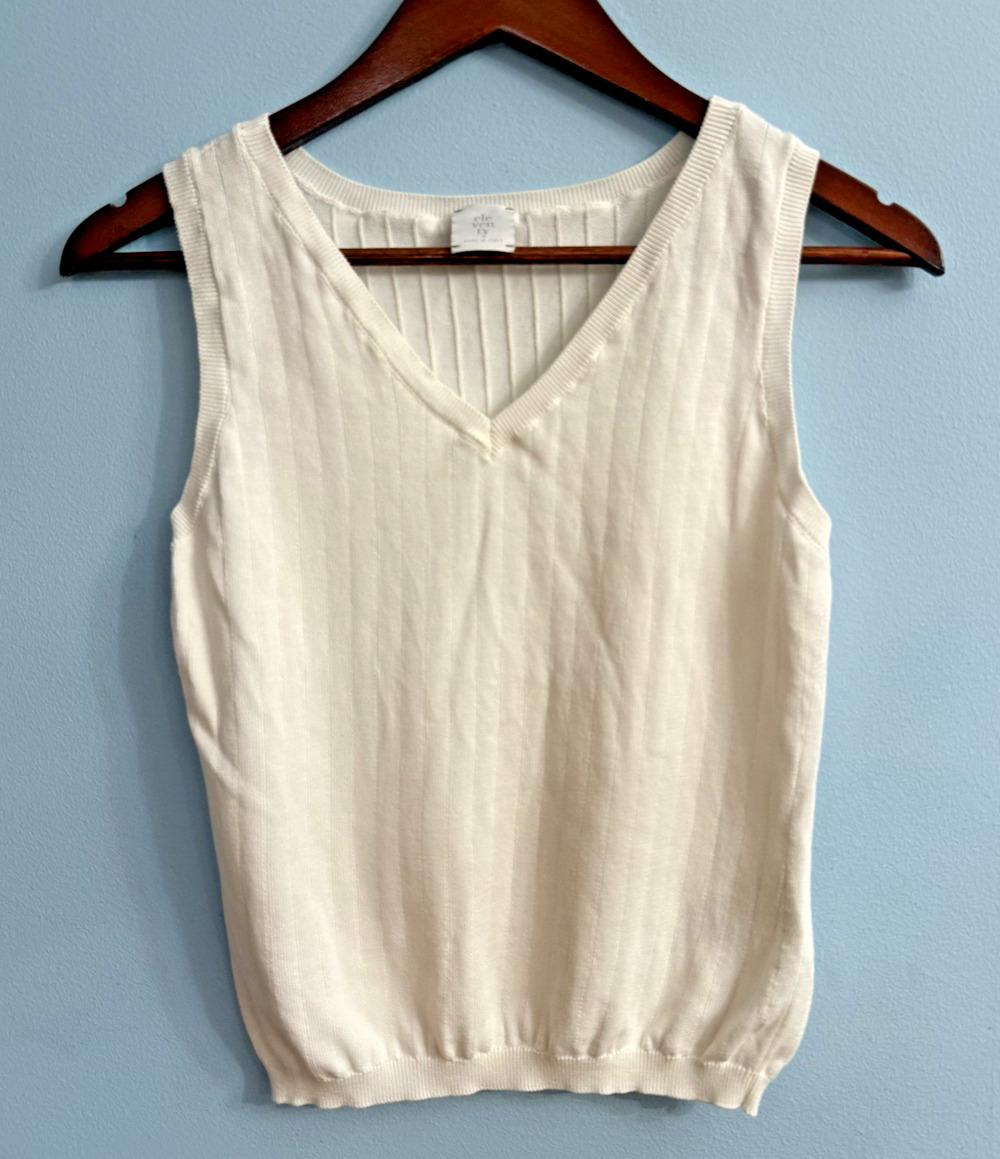 ELEVENTY Womens Beige V Neck Shell Tank Top Sleeveless Knit Sweater Size S EUC
